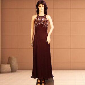 SILK! STERLING BY STONE FERRIS size 8 brown fit/flare full-length gown 100% silk